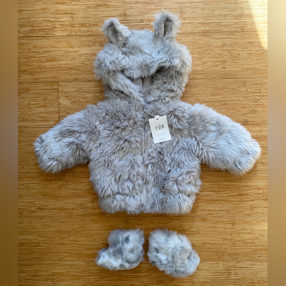 RH Gray Faux Fur Coat and Boots set NWT